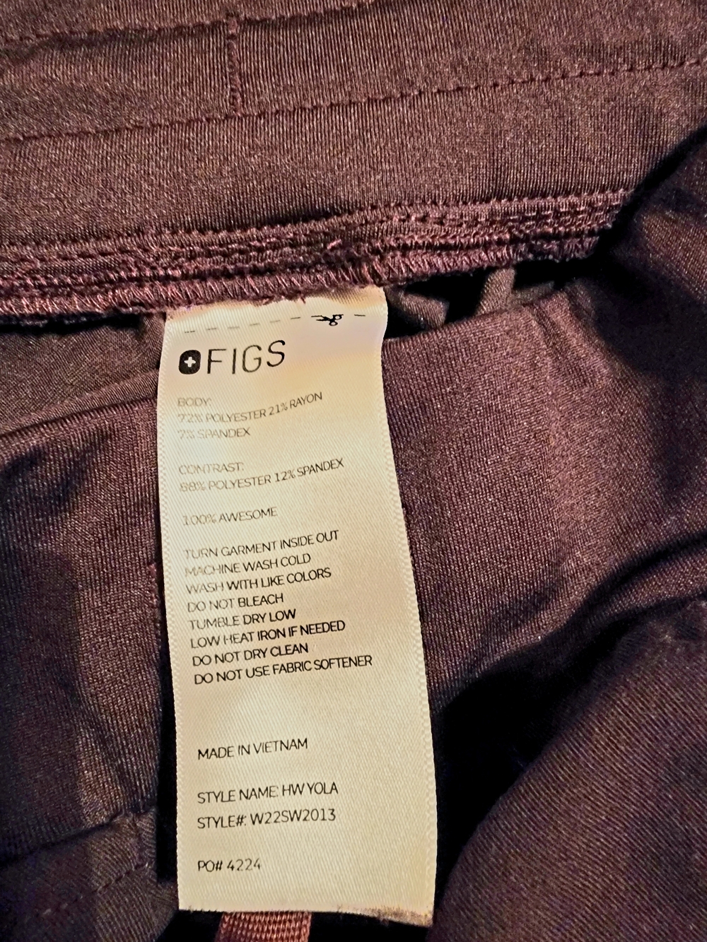 Figs Women's Hard to Find Espresso Brown Scrub Pants with Maroon Drawstrings - Picture 5 of 7
